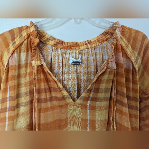 Anthropologie/Pilcro and the Letterpress Bette Babydoll Plaid Top, Orange: SMALL - Picture 7 of 14